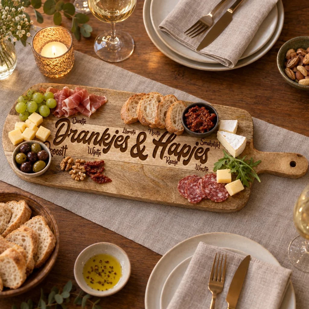 Grote houten tapasplank met gravering